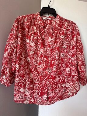 Rebecca Taylor Red & Beige Patterned Blouse Size XS